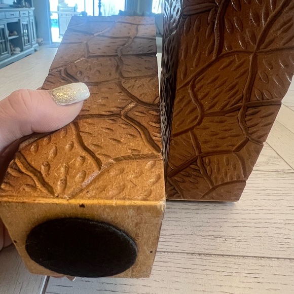 Decorative Brown Textured Wood Vase Pair - Picture 3 of 6